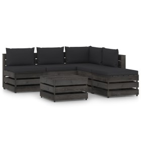 Garden furniture 6 pieces with gray impregnated wood cushions by vidaXL, Garden sets - Ref: Foro24-3068319, Price: 522,41 €, ...