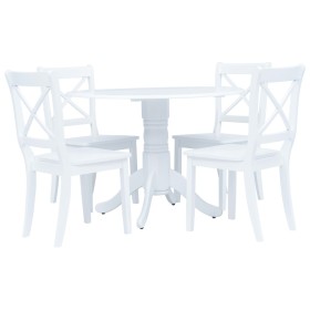 Conjunto de comedor 5 piezas madera maciza de caucho blanco de vidaXL, muebles para cocinas y comedores - Ref: Foro24-276869,...