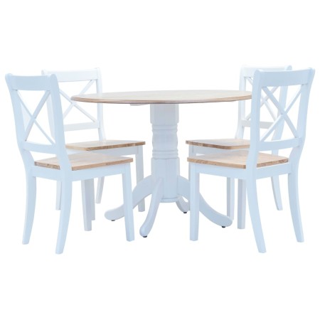 Juego de comedor 5 piezas madera maciza de caucho blanco marrón de vidaXL, muebles para cocinas y comedores - Ref: Foro24-276...