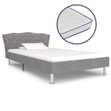 Bed with viscoelastic mattress light gray fabric 90x200 cm by vidaXL, Beds and slatted bases - Ref: Foro24-277045, Price: 343...