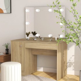 Makeup vanity with LED lights MDF oak 110x55x145 cm by vidaXL, Bedroom Dressers - Ref: Foro24-331553, Price: 275,38 €, Discou...