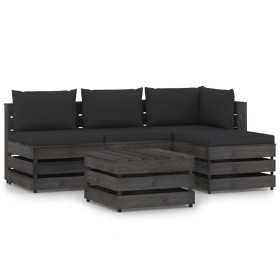 5-piece garden furniture with gray impregnated wood cushions by vidaXL, Garden sets - Ref: Foro24-3068235, Price: 394,99 €, D...