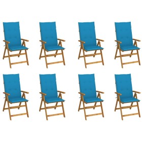 Folding garden chairs and 8 solid acacia wood cushions by vidaXL, Garden chairs - Ref: Foro24-3075058, Price: 618,99 €, Disco...