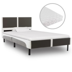 Cama con colchón cuero sintético gris y blanco 90x200 cm de vidaXL, Camas y somieres - Ref: Foro24-277535, Precio: 295,99 €, ...