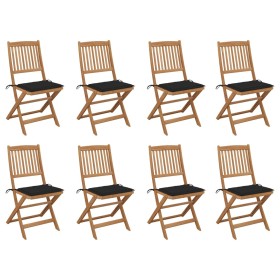 8 pcs folding garden chairs and solid acacia wood cushions by vidaXL, Garden chairs - Ref: Foro24-3075120, Price: 396,76 €, D...