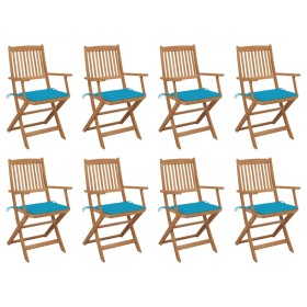 8 pcs folding garden chairs and solid acacia wood cushions by vidaXL, Garden chairs - Ref: Foro24-3075089, Price: 423,05 €, D...