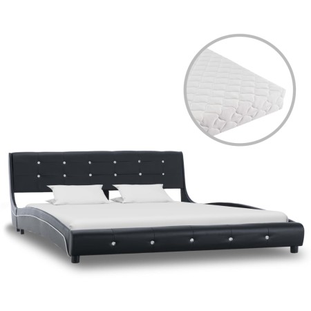 Bed with black synthetic leather mattress 160x200 cm by vidaXL, Beds and slatted bases - Ref: Foro24-277577, Price: 464,40 €,...