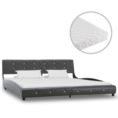 Bed with gray synthetic leather mattress 180x200 cm by vidaXL, Beds and slatted bases - Ref: Foro24-277583, Price: 499,26 €, ...