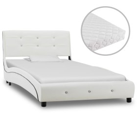 Bed with white synthetic leather mattress 90x200 cm by vidaXL, Beds and slatted bases - Ref: Foro24-277569, Price: 352,11 €, ...