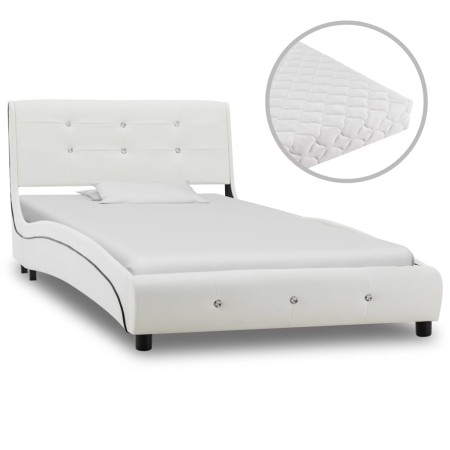 Bett mit weißer Kunstledermatratze 90x200 cm von vidaXL, Betten und Lattenroste - Ref: Foro24-277569, Preis: 360,34 €, Rabatt: %