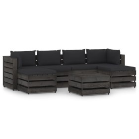 Garden furniture 7 pieces with gray impregnated wood cushions by vidaXL, Garden sets - Ref: Foro24-3068331, Price: 633,99 €, ...