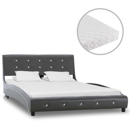 Bed with gray synthetic leather mattress 120x200 cm by vidaXL, Beds and slatted bases - Ref: Foro24-277580, Price: 389,99 €, ...