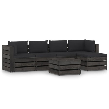 Garden furniture 6 pieces with gray impregnated wood cushions by vidaXL, Garden sets - Ref: Foro24-3068283, Price: 562,44 €, ...