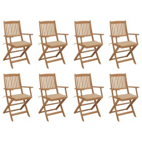 8 pcs folding garden chairs and solid acacia wood cushions by vidaXL, Garden chairs - Ref: Foro24-3075088, Price: 432,68 €, D...