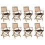 8 pcs folding garden chairs and solid acacia wood cushions by vidaXL, Garden chairs - Ref: Foro24-3075092, Price: 432,31 €, D...