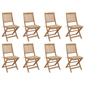 Folding garden chairs 8 units and solid acacia wood cushions by vidaXL, Garden chairs - Ref: Foro24-3075116, Price: 397,16 €,...