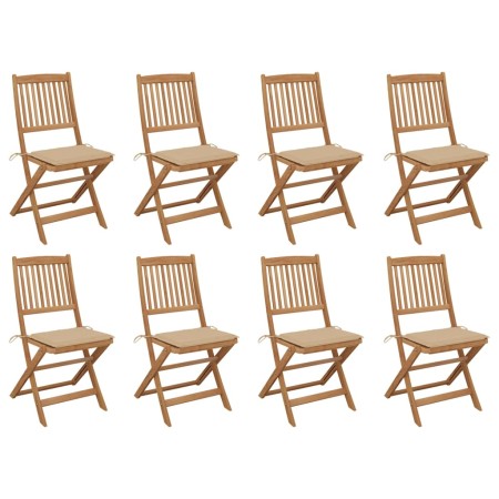 Folding garden chairs 8 units and solid acacia wood cushions by vidaXL, Garden chairs - Ref: Foro24-3075116, Price: 396,76 €,...