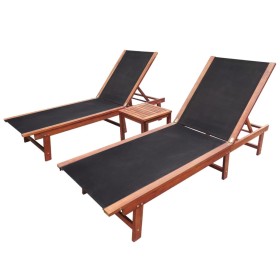 Lounger with table 2 units solid acacia wood and textilene by vidaXL, Loungers - Ref: Foro24-273752, Price: 311,99 €, Discoun...