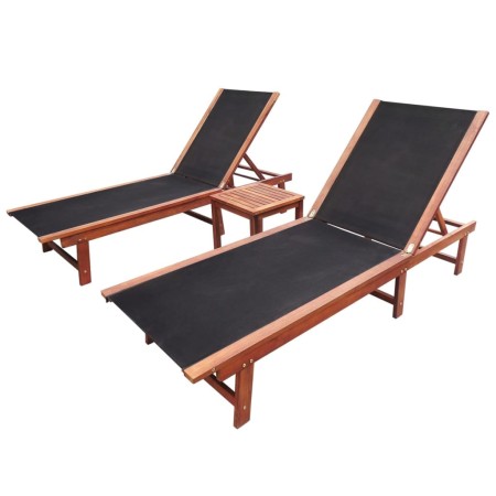 Lounger with table 2 units solid acacia wood and textilene by vidaXL, Loungers - Ref: Foro24-273752, Price: 312,35 €, Discoun...