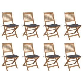 8 pcs folding garden chairs and solid acacia wood cushions by vidaXL, Garden chairs - Ref: Foro24-3075113, Price: 397,09 €, D...