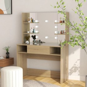 Makeup vanity with LED lights, oak MDF, 100x40x135 cm by vidaXL, Bedroom Dressers - Ref: Foro24-331545, Price: 212,81 €, Disc...