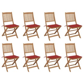 8 pcs folding garden chairs and solid acacia wood cushions by vidaXL, Garden chairs - Ref: Foro24-3075119, Price: 394,99 €, D...