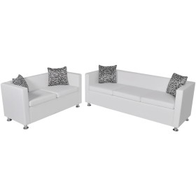 Conjunto de sofás de 2 y 3 plazas y sillón de cuero artificial blanco de vidaXL, Sofás - Ref: Foro24-272180, Precio: 547,63 €...