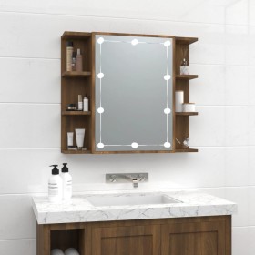 Mueble con espejo y luces LED roble marrón 70x16,5x60 cm de vidaXL, Tocadores de baño - Ref: Foro24-820453, Precio: 74,99 €, ...