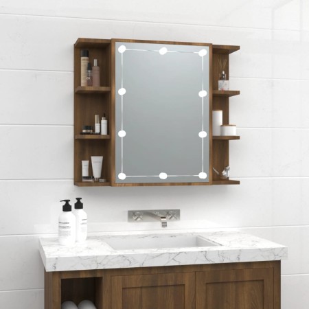 Mueble con espejo y luces LED roble marrón 70x16,5x60 cm de vidaXL, Tocadores de baño - Ref: Foro24-820453, Precio: 75,20 €, ...