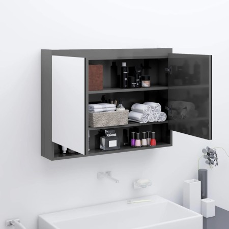 Armario de baño con espejo MDF gris brillante 80x15x60 cm de vidaXL, Tocadores de baño - Ref: Foro24-331533, Precio: 93,73 €,...