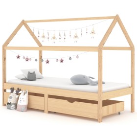 Children's bed frame with pine wood drawers 90x200cm by vidaXL, Cribs and beds for children - Ref: Foro24-322138, Price: 208,...