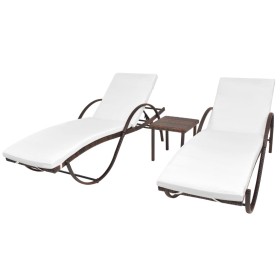 Sun loungers with table 2 units brown synthetic rattan by vidaXL, Loungers - Ref: Foro24-274868, Price: 323,99 €, Discount: %