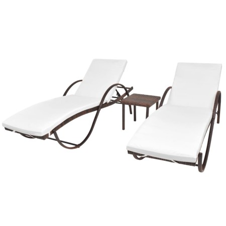 Sun loungers with table 2 units brown synthetic rattan by vidaXL, Loungers - Ref: Foro24-274868, Price: 324,58 €, Discount: %