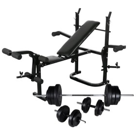 Weight bench with weight support, weights and dumbbells 60.5 kg by vidaXL, Weight lifting machines - Ref: Foro24-275363, Pric...