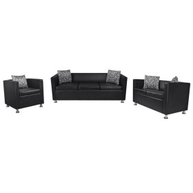 2- und 3-Sitzer-Sofagarnitur und schwarzer Kunstledersessel von vidaXL, Sofas - Ref: Foro24-272179, Preis: 789,37 €, Rabatt: %