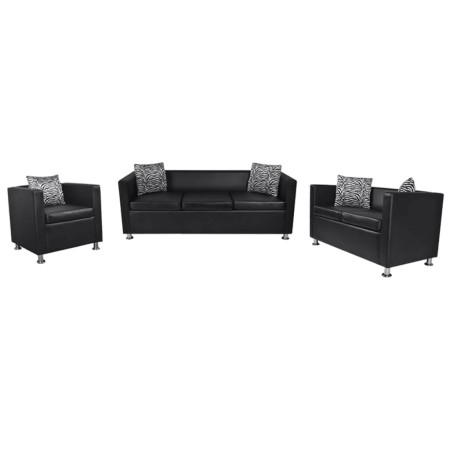 2- und 3-Sitzer-Sofagarnitur und schwarzer Kunstledersessel von vidaXL, Sofas - Ref: Foro24-272179, Preis: 725,70 €, Rabatt: %