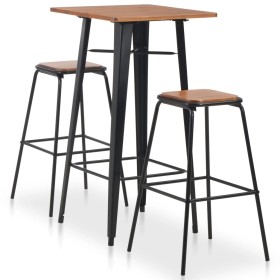 High table and stools set 3 pieces black and brown steel by vidaXL, Furniture sets for kitchens and dining rooms - Ref: Foro2...