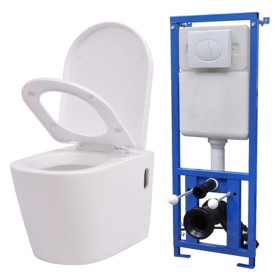 Wall-mounted toilet with white ceramic hidden cistern by vidaXL, Bathrooms - Ref: Foro24-274669, Price: 266,05 €, Discount: %