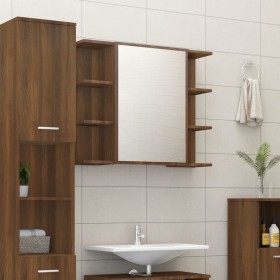 Armario con espejo baño madera marrón roble 80x20,5x64 cm de vidaXL, Tocadores de baño - Ref: Foro24-815524, Precio: 80,65 €,...