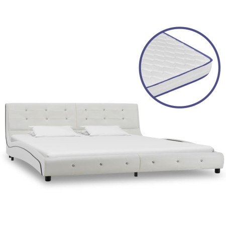 Cama con colchón viscoelástico cuero sintético blanco 180x200cm de vidaXL, Camas y somieres - Ref: Foro24-277558, Precio: 492...