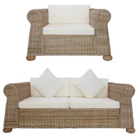 Conjunto de sofás 2 piezas con cojines ratán natural de vidaXL, Sofás - Ref: Foro24-278601, Precio: 816,19 €, Descuento: %