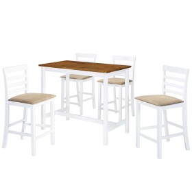 Set mesa y sillas de bar 5 piezas madera maciza marrón y blanco de vidaXL, muebles para cocinas y comedores - Ref: Foro24-275...