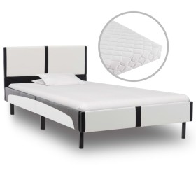 Bed with black and white synthetic leather mattress 90x200 cm by vidaXL, Beds and slatted bases - Ref: Foro24-277525, Price: ...