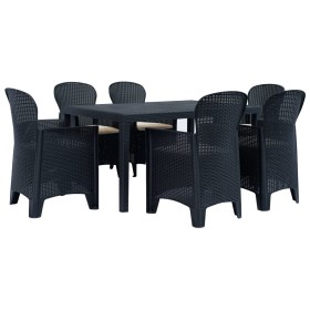 Comedor de jardín 7 piezas plástico aspecto de ratán antracita de vidaXL, Conjuntos de jardín - Ref: Foro24-276128, Precio: 6...