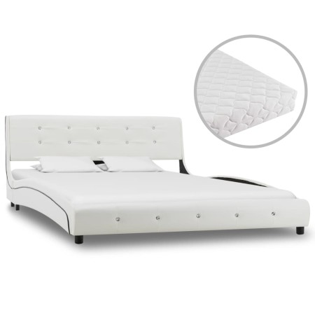 Bett mit weißer Kunstledermatratze 140x200 cm von vidaXL, Betten und Lattenroste - Ref: Foro24-277571, Preis: 440,79 €, Rabat...