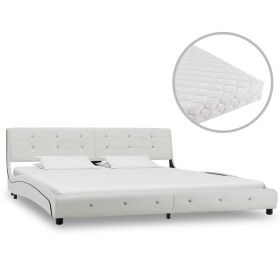 Bett mit weißer Kunstledermatratze 180x200 cm von vidaXL, Betten und Lattenroste - Ref: Foro24-277573, Preis: 459,99 €, Rabat...