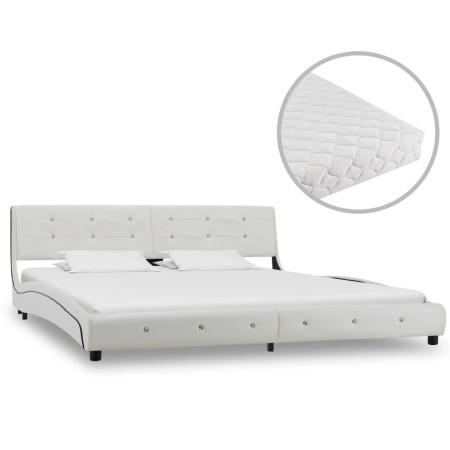 Cama con colchón cuero sintético blanco 180x200 cm de vidaXL, Camas y somieres - Ref: Foro24-277573, Precio: 459,42 €, Descue...