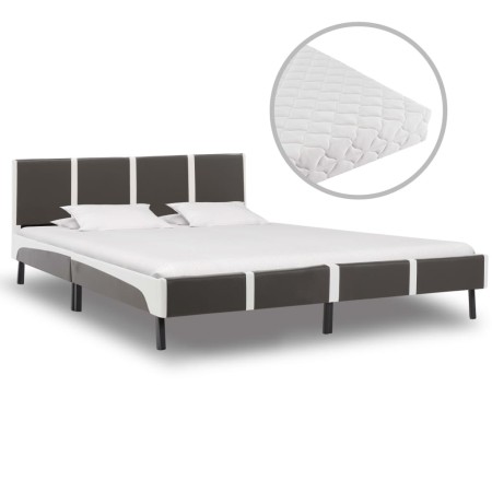 Bed with gray and white synthetic leather mattress 180x200 cm by vidaXL, Beds and slatted bases - Ref: Foro24-277539, Price: ...