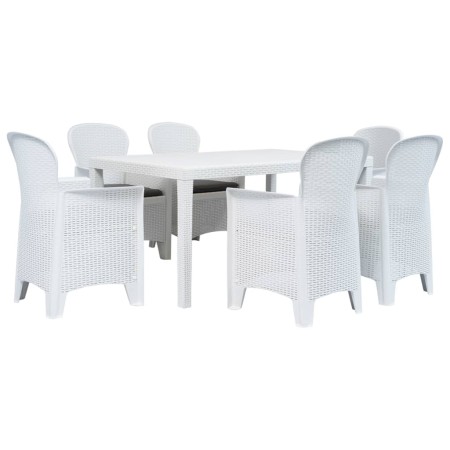 Set de muebles de jardín 7 pzas plástico blanco aspecto ratán de vidaXL, Conjuntos de jardín - Ref: Foro24-276125, Precio: 80...