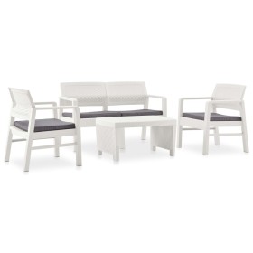 Set de muebles de jardín 4 piezas con cojines plástico blanco de vidaXL, Conjuntos de jardín - Ref: Foro24-3052964, Precio: 3...